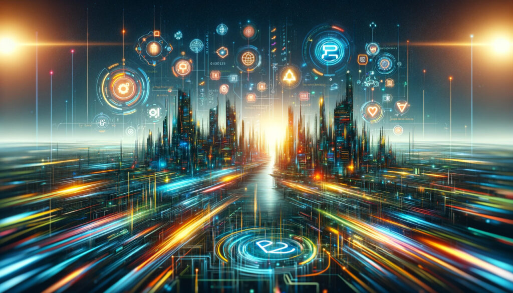 Dynamic digital landscape representing PHP 8.3, highlighting its advanced features and improvements.