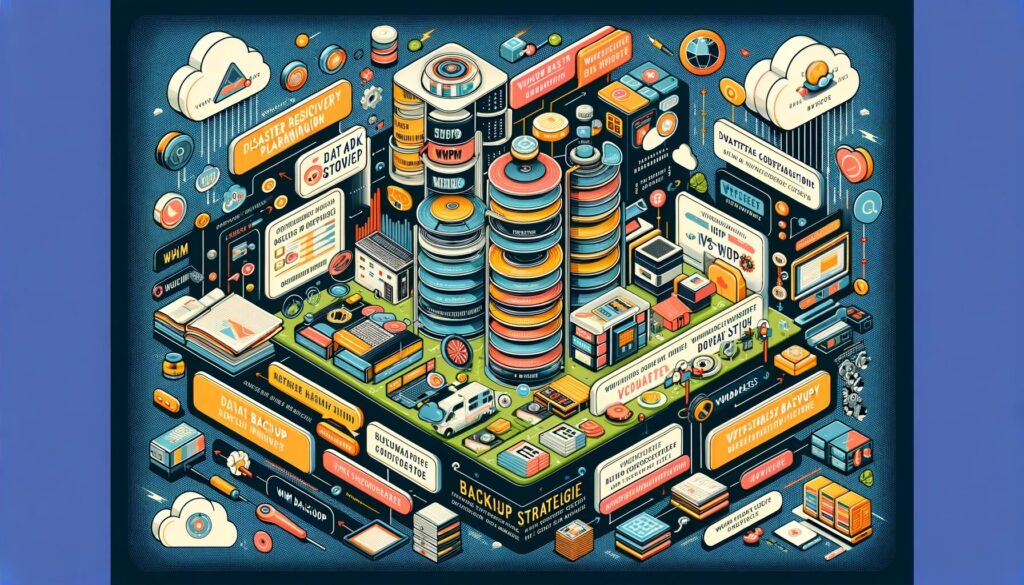 Graphic illustrating backup strategies for WHM/cPanel VPS and WordPress sites, with elements of disaster recovery and backups.
