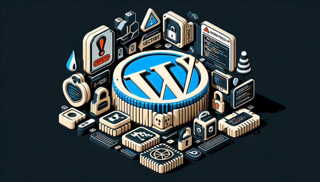 Critical security alert for WordPress 'GreenShift Animation and Page Builder Blocks' plugin, with warning signs and cybersecurity elements.