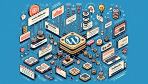 Graphic illustrating the concept of webhooks in WordPress, highlighting their creation and applications in automation and integration.