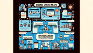 raphic illustrating the process of creating a WordPress child theme, emphasizing the selection of a base theme with long-term support.