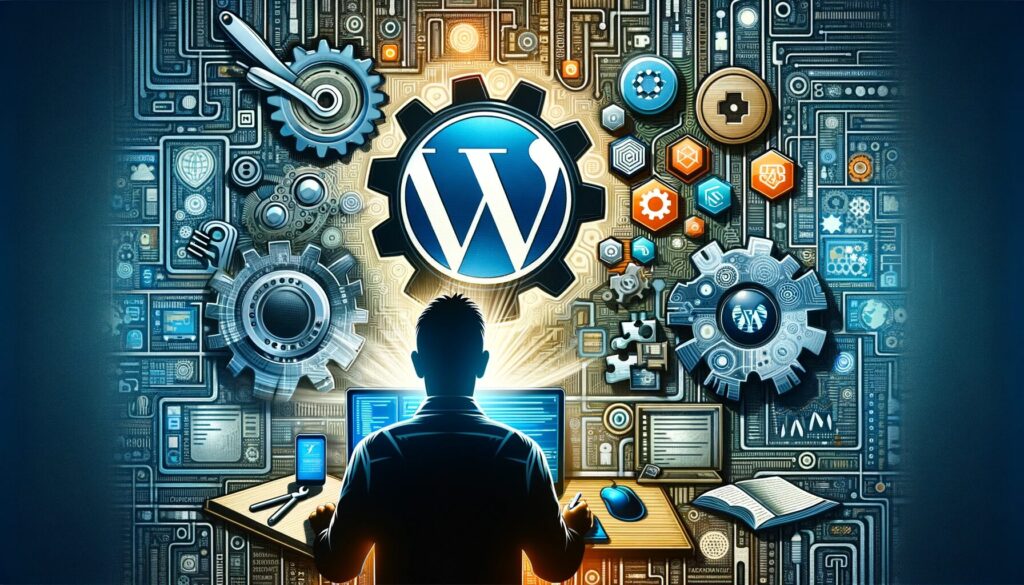 Image symbolizing the troubleshooting and fixing of WordPress plugin issues, featuring technical and problem-solving elements.