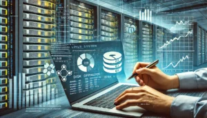 System administrator optimizing disk space on a Linux server using terminal commands.