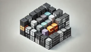 Illustration of ModuBox modular storage system in various colors