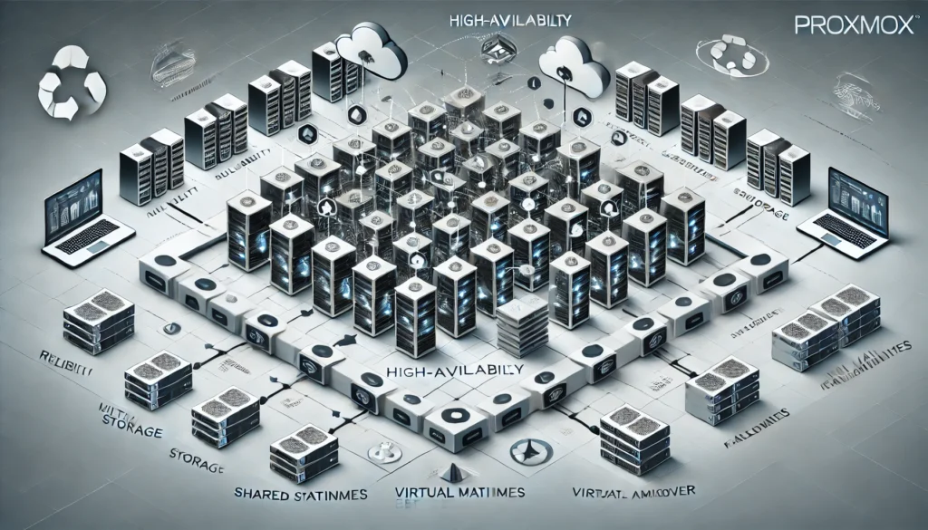 Proxmox HA cluster with multiple nodes and automated failover.