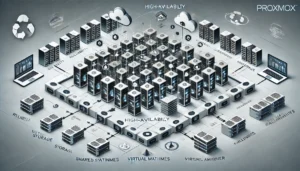 Proxmox HA cluster with multiple nodes and automated failover.