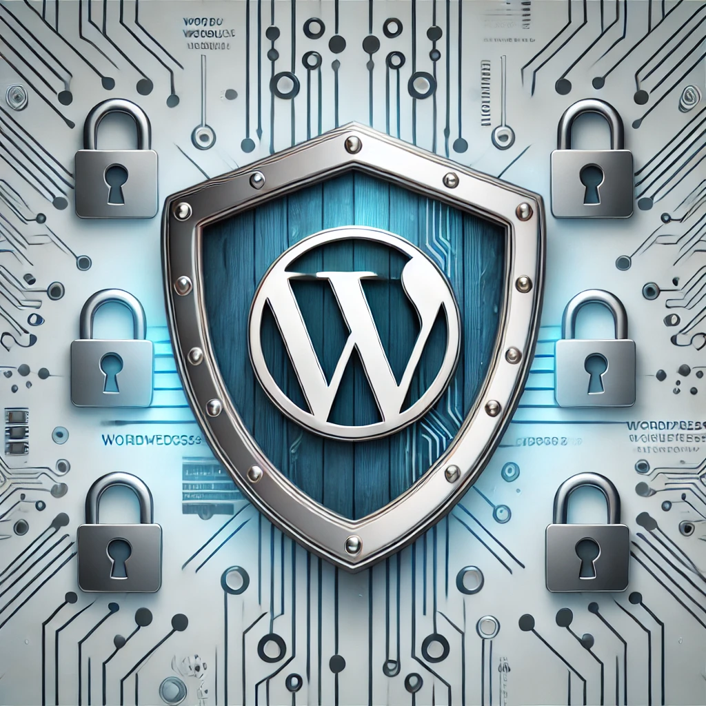 Illustration of a shield with the WordPress logo, symbolizing website security.