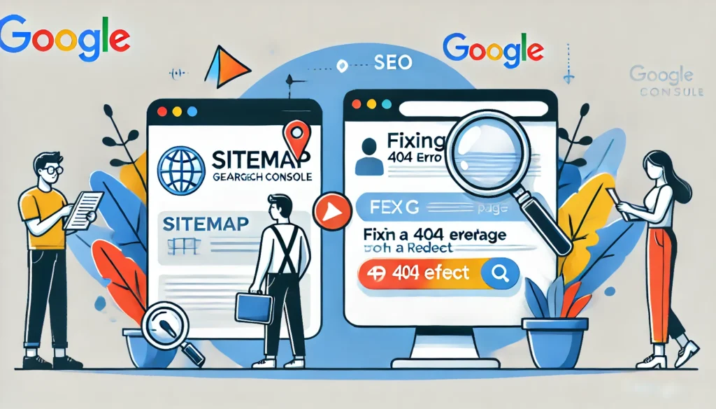 Illustration of managing sitemaps and 404 errors for SEO optimization.