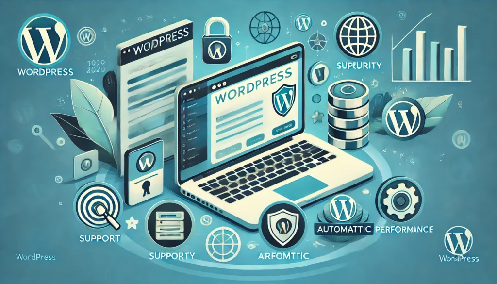 WordPress dashboard with managed hosting services like Help4Network, Automattic, and Pagely.