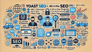Comparison between Yoast SEO and All in One SEO plugins with essential SEO features for WordPress, Laravel, and CodeIgniter.